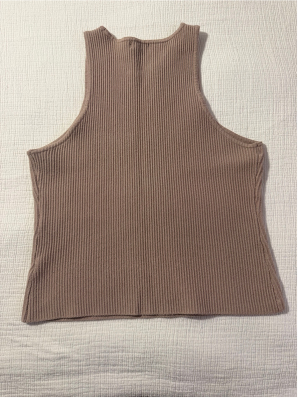 Marled Taupe Ribbed High Neck Sleeveless Knit Tank Top Large - Picture 2 of 7